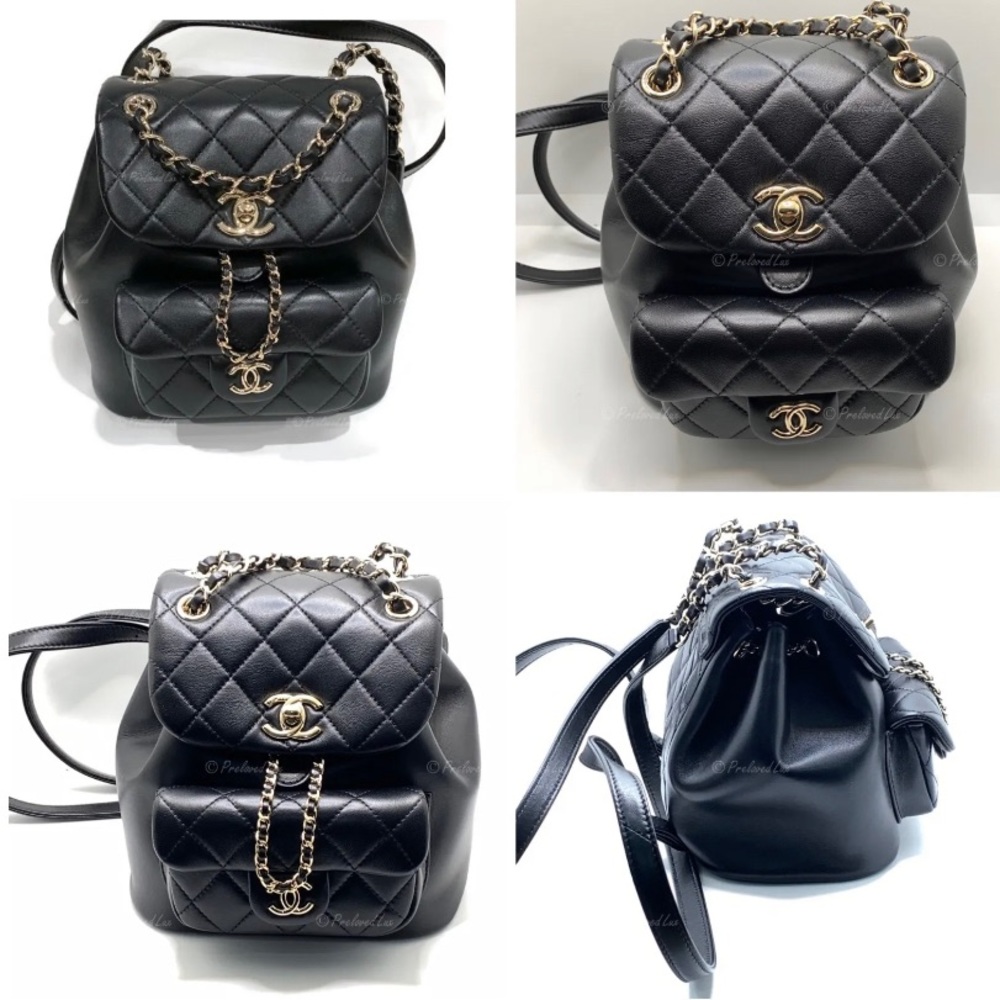 Authentic CHANEL Black lambskin Mini Duma Drawstring Backpack / Gold Hardware - Picture 3 of 12